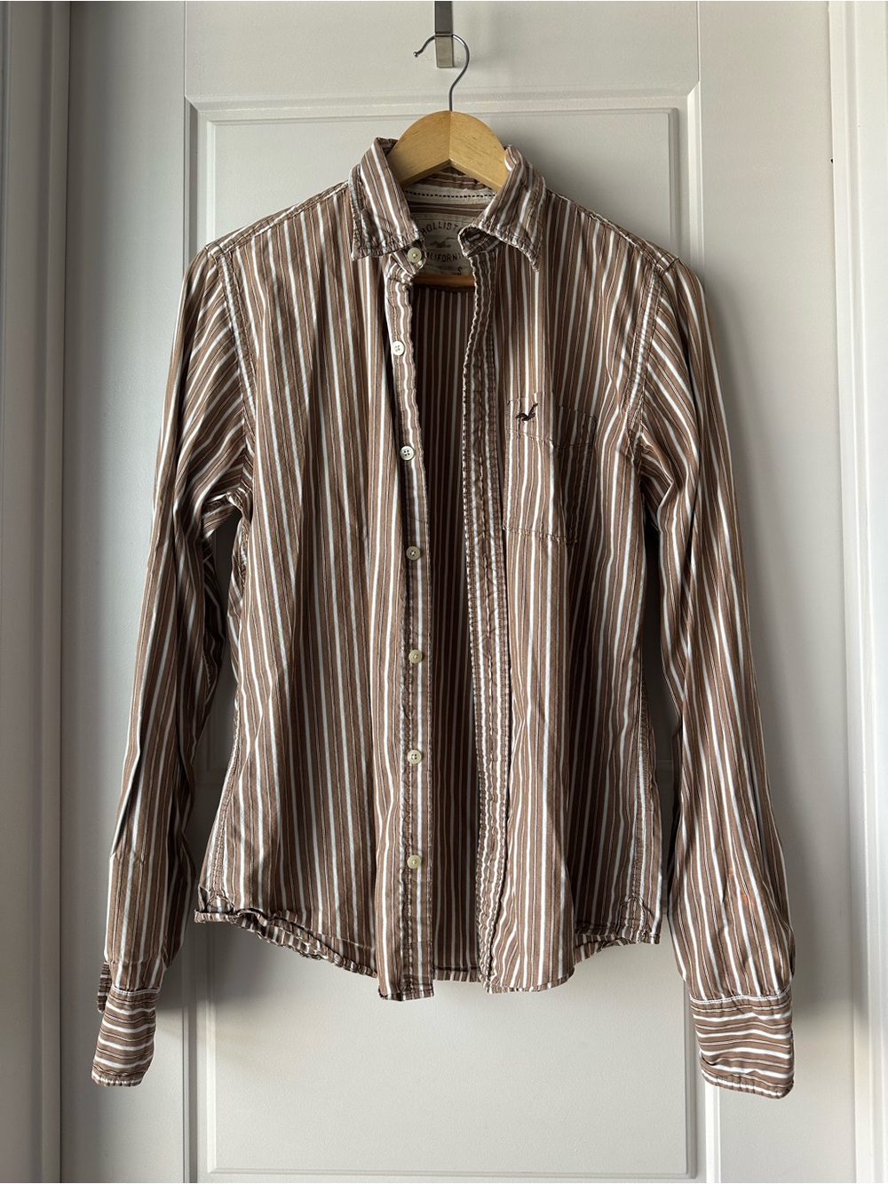 Hollister Brown and White Striped Button-Down Shirt